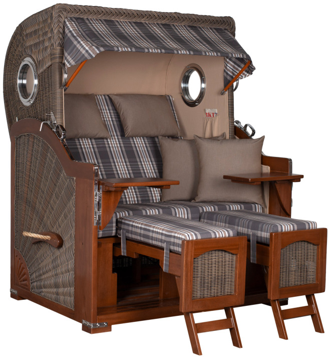 Strandkorb Rantum Bullauge Mahagoni PE Grey Dessin 522 Grau